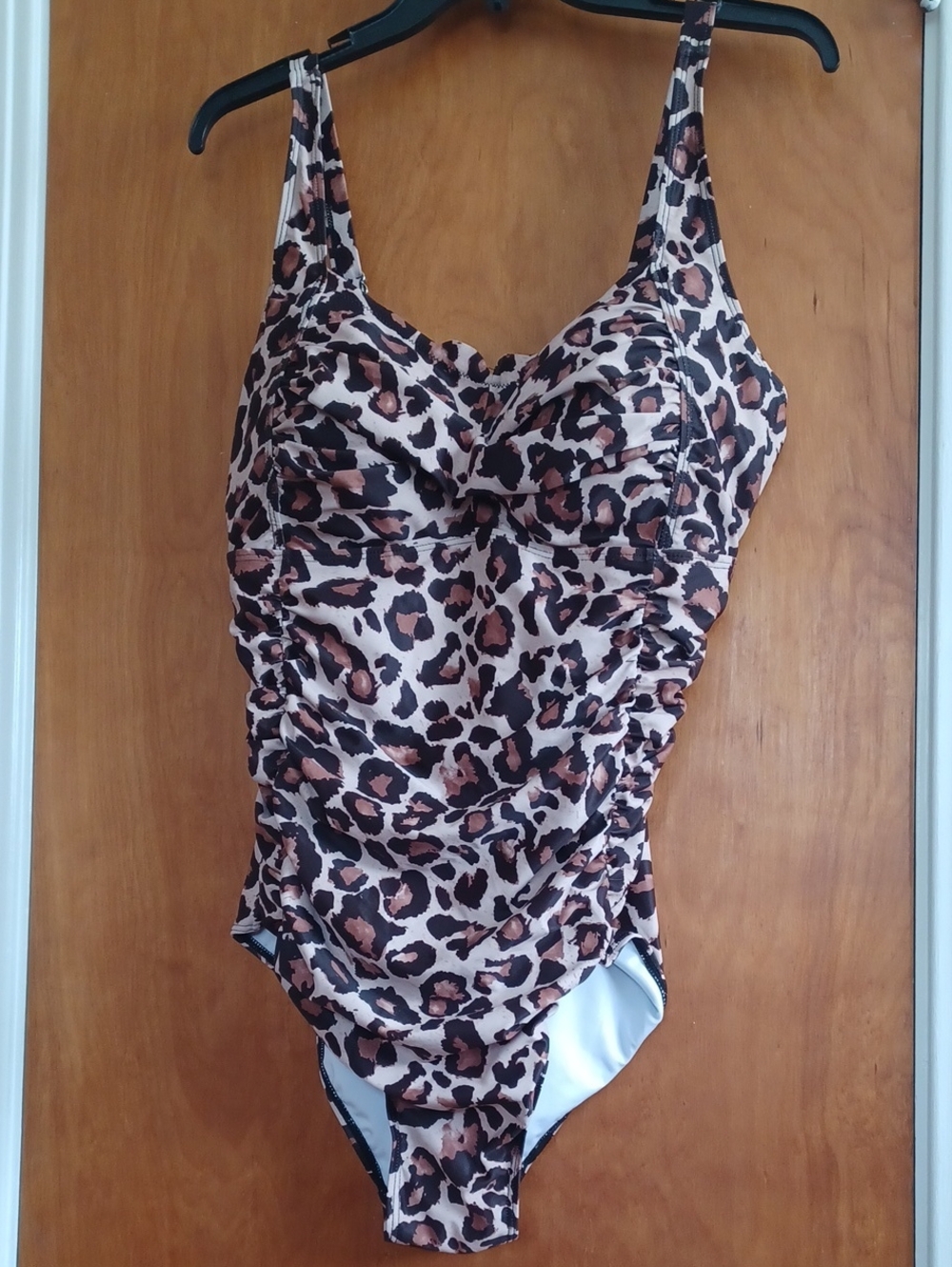 Leopard Print One-Piece Swimsuit - Brown/Black Fully Lined. Sz.16W. NWT!